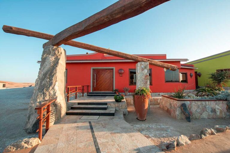 Desert Breeze accommodation – red bungalow entrance