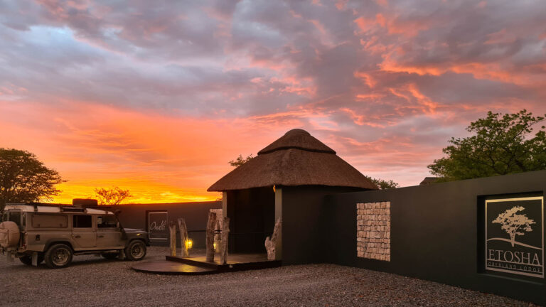 Etosha Oberland Lodge – suite entrance at sunset