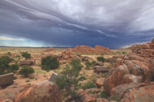 Storm clouds over the rocky reserve surrounding Canyon Lodge