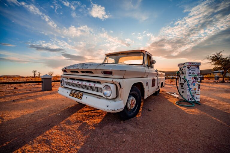 Vintage pickup display at Canyon Roadhouse in southern Namibia