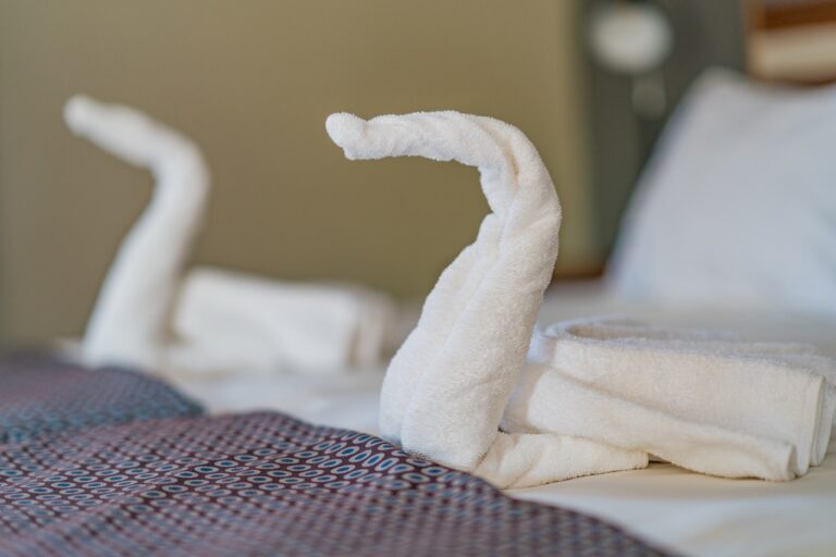 Towel detail on a bed at Damara Mopane Lodge