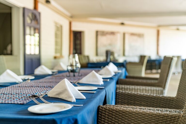 Restaurant table set for guests at Damara Mopane Lodge