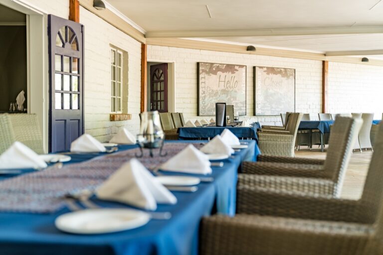 Dining area inside Damara Mopane Lodge near Khorixas