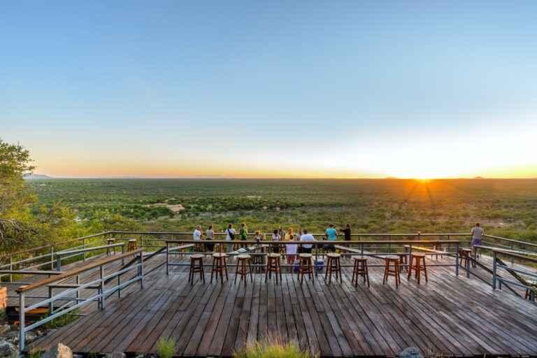 Sunset viewing deck above Damara Mopane Lodge in Damaraland