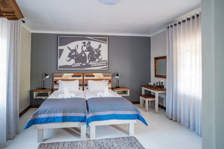 Comfortable twin room at Damara Mopane Lodge near Khorixas