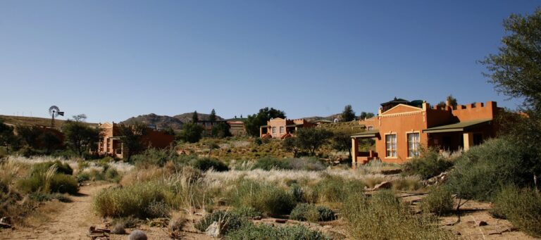 Wide exterior view of Desert Horse Inn near Aus