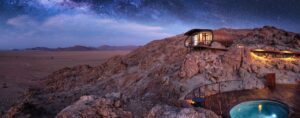 Desert Whisper private retreat above the Namib landscape at dusk