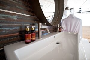 Desert Whisper bathroom with freestanding bath and amenities