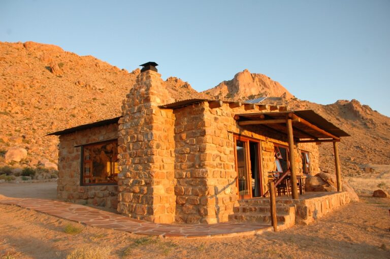 Stone chalet exterior in the Aus Mountains
