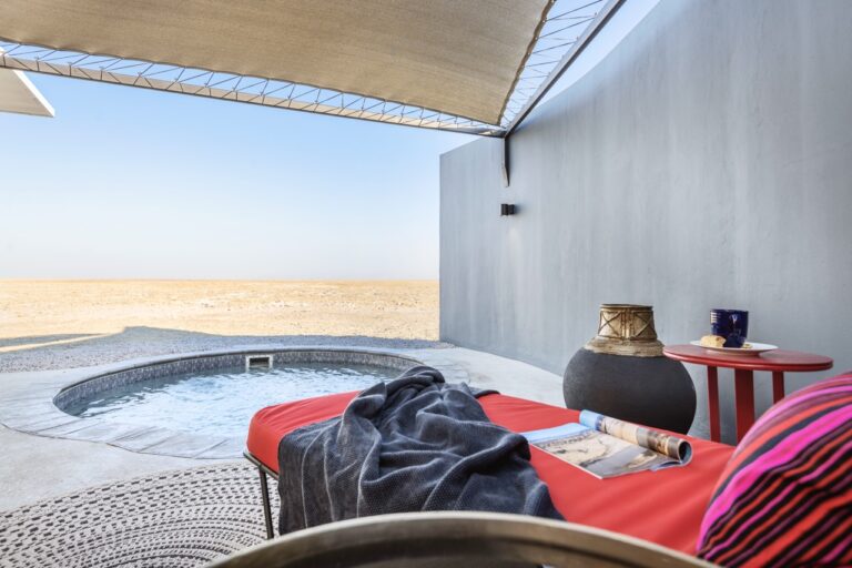 Etosha King Nehale private plunge pool facing the open plains