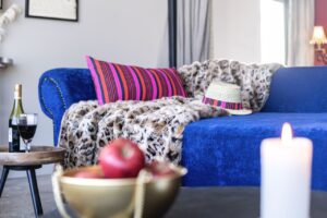 Colourful bedroom seating detail at Etosha King Nehale