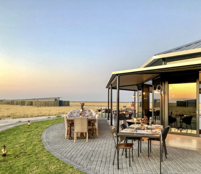 Outdoor dining deck at Etosha King Nehale accommodation