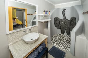 Colourful en-suite bathroom at Etosha Safari Camp