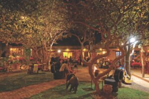 Etosha Safari Camp restaurant courtyard in the evening