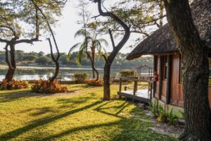 Riverfront chalet in the gardens at Hakusembe River Lodge