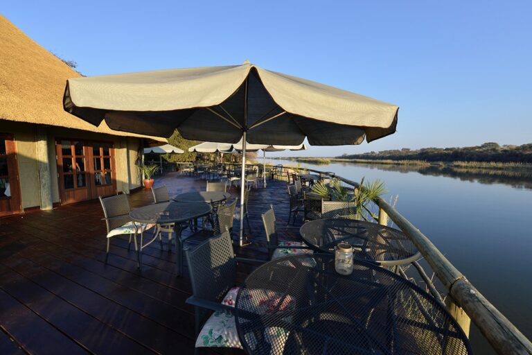 Restaurant deck overlooking the Okavango River at Hakusembe