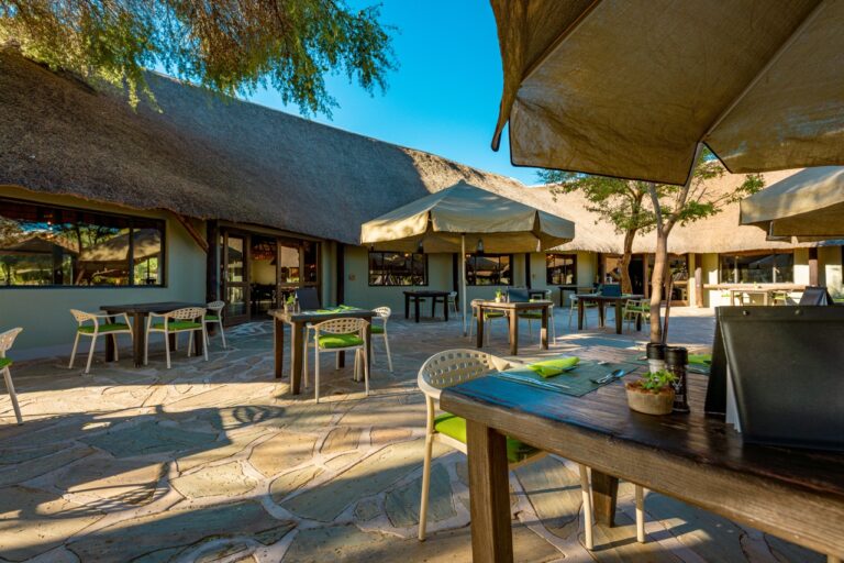 Outdoor dining terrace at Namib Desert Lodge
