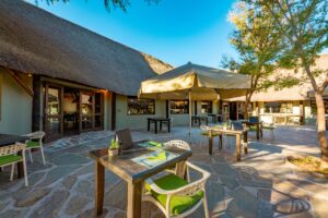 Shaded restaurant terrace at Namib Desert Lodge