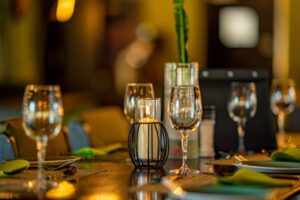 Wine glasses on a Namib Desert Lodge dining table