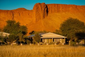 Lodge buildings below the Namib fossilised dunes