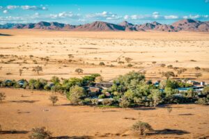 Aerial lodge view from the surrounding dunes
