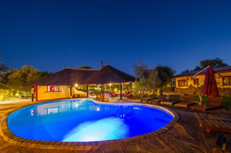 Evening pool area at Namib Desert Lodge