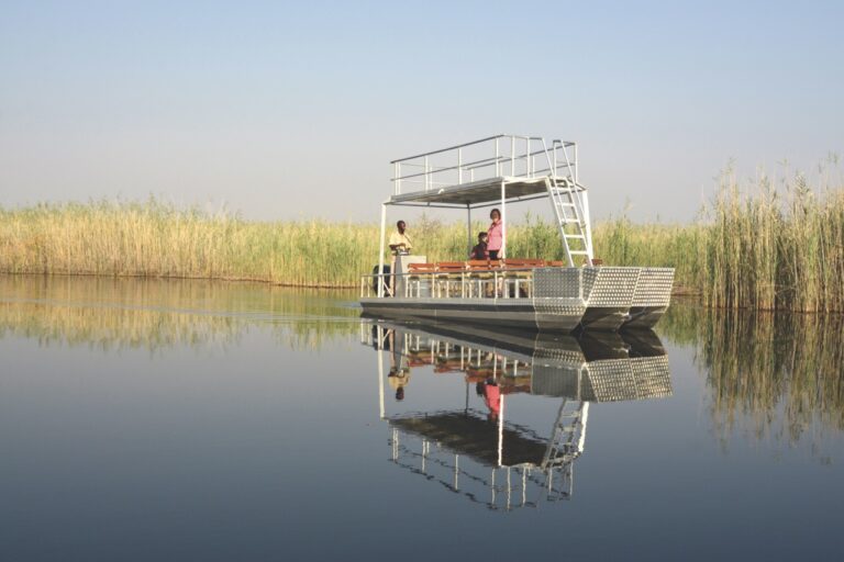 Double-decker safari boat near Namushasha River Lodge