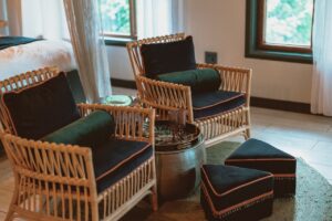 Sitting area in a Namushasha River Lodge guest room