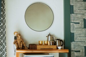 Guest room vanity and tea facilities at the lodge