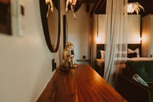 Vanity area beside a Namushasha River Lodge bedroom