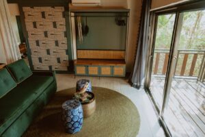 Lounge opening onto a private lodge balcony