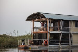 Namushasha River Villa moored beside the floodplain reeds