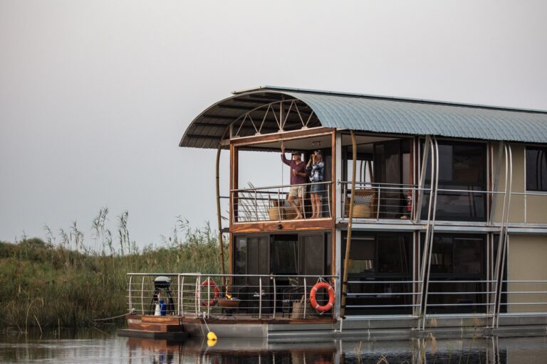 Namushasha River Villa moored beside the floodplain reeds