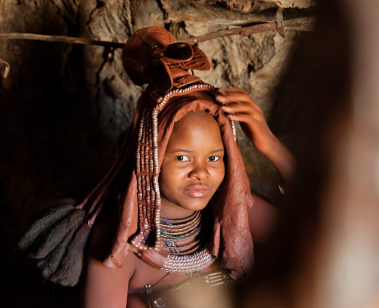 Himba community member during a cultural visit from Omarunga Epupa-Falls Camp
