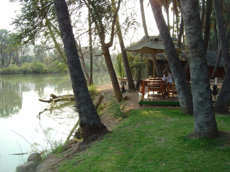 Kunene River lawn at Omarunga Epupa-Falls Camp