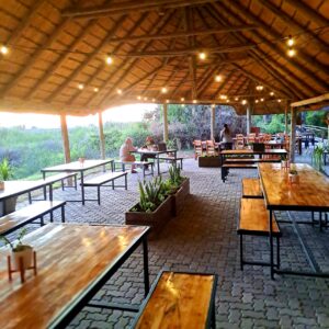 Covered guest terrace at Palmwag Lodge accommodation