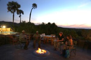 Evening campfire beside Palmwag Lodge accommodation