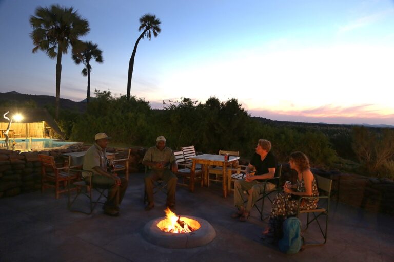 Evening campfire beside Palmwag Lodge accommodation