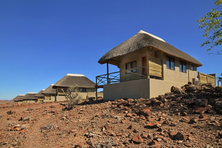 Palmwag Lodge building on the rocky hillside