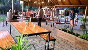 Guests relaxing in the Palmwag Lodge dining area