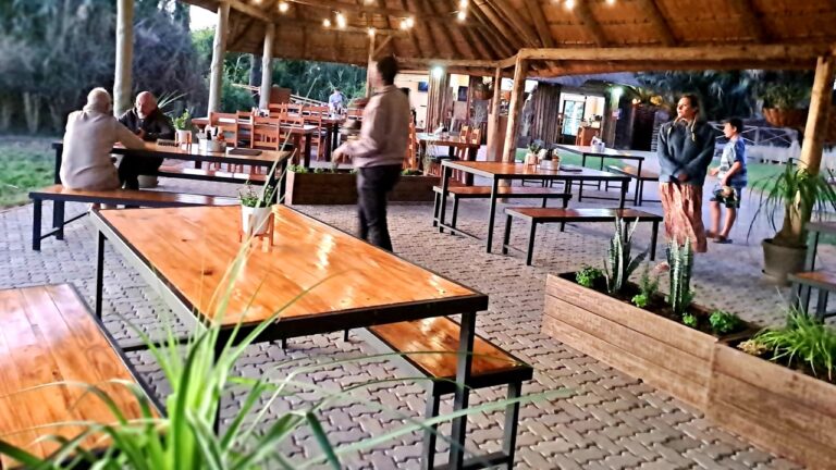 Guests relaxing in the Palmwag Lodge dining area