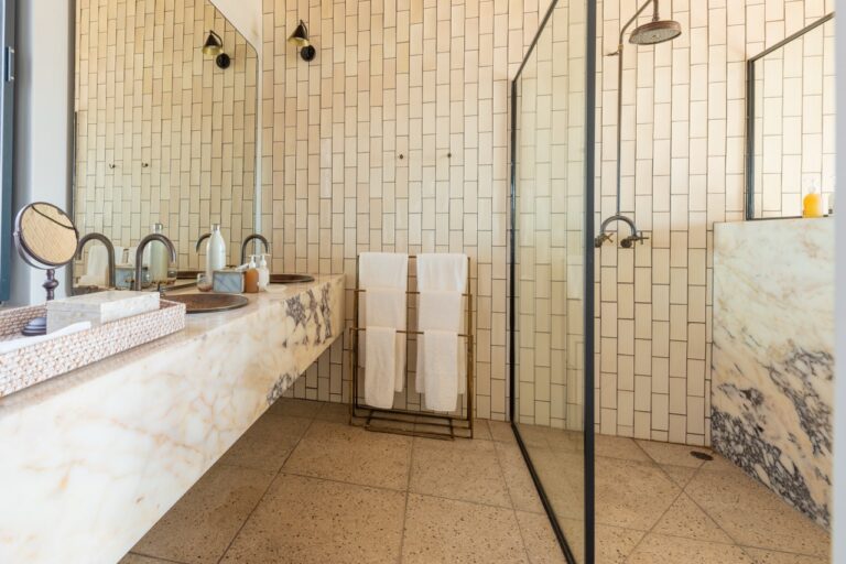 Walk-in shower at The Desert Grace accommodation