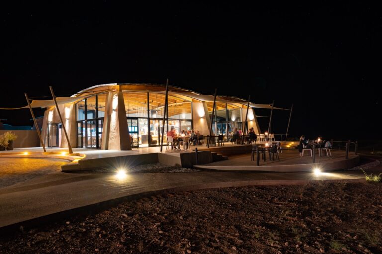 Evening entrance and courtyard at The Desert Grace