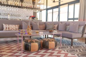 Comfortable lounge seating at The Desert Grace lodge