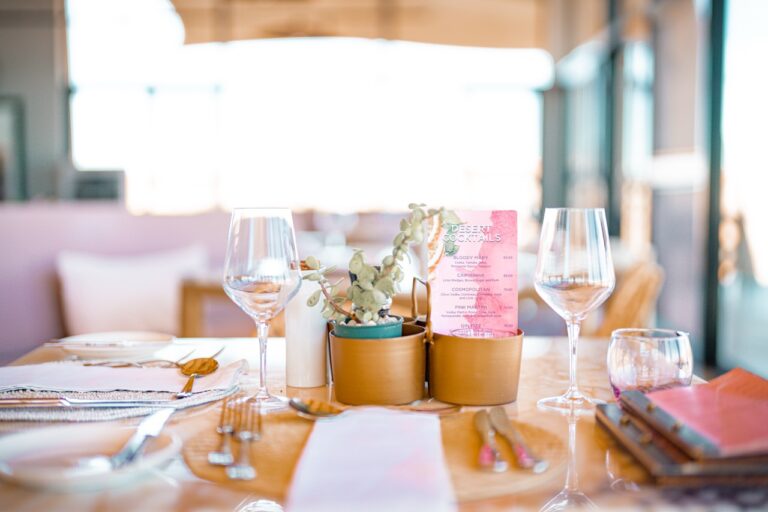 Dining setting inside The Desert Grace