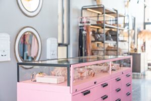 Pink cabinet and mirror at The Desert Grace