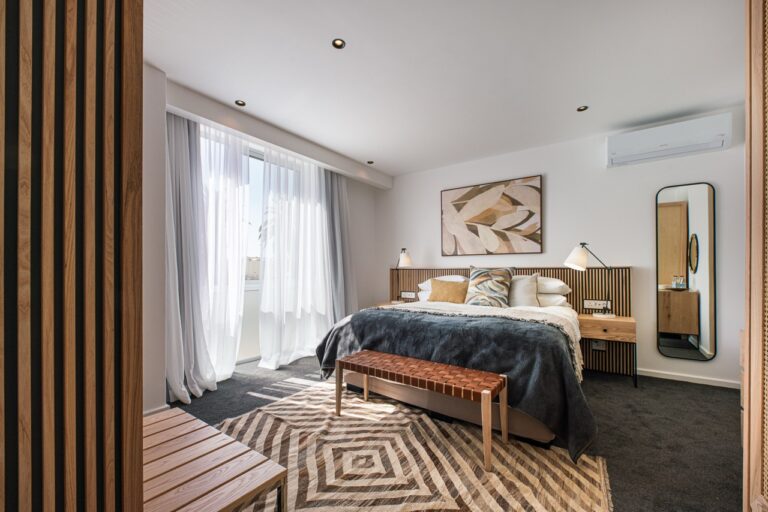 Double bedroom in The Pearls Beach Pods beachfront accommodation