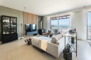 Spacious living room at The Pearls Beach Pods in Swakopmund