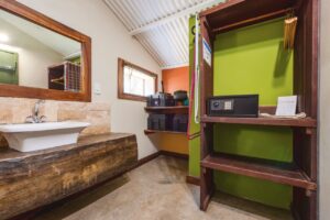 Bathroom and kitchenette in a Zambezi Mubala Camp safari tent