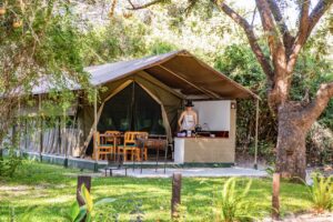 Self-catering safari tent exterior at this Zambezi River camp